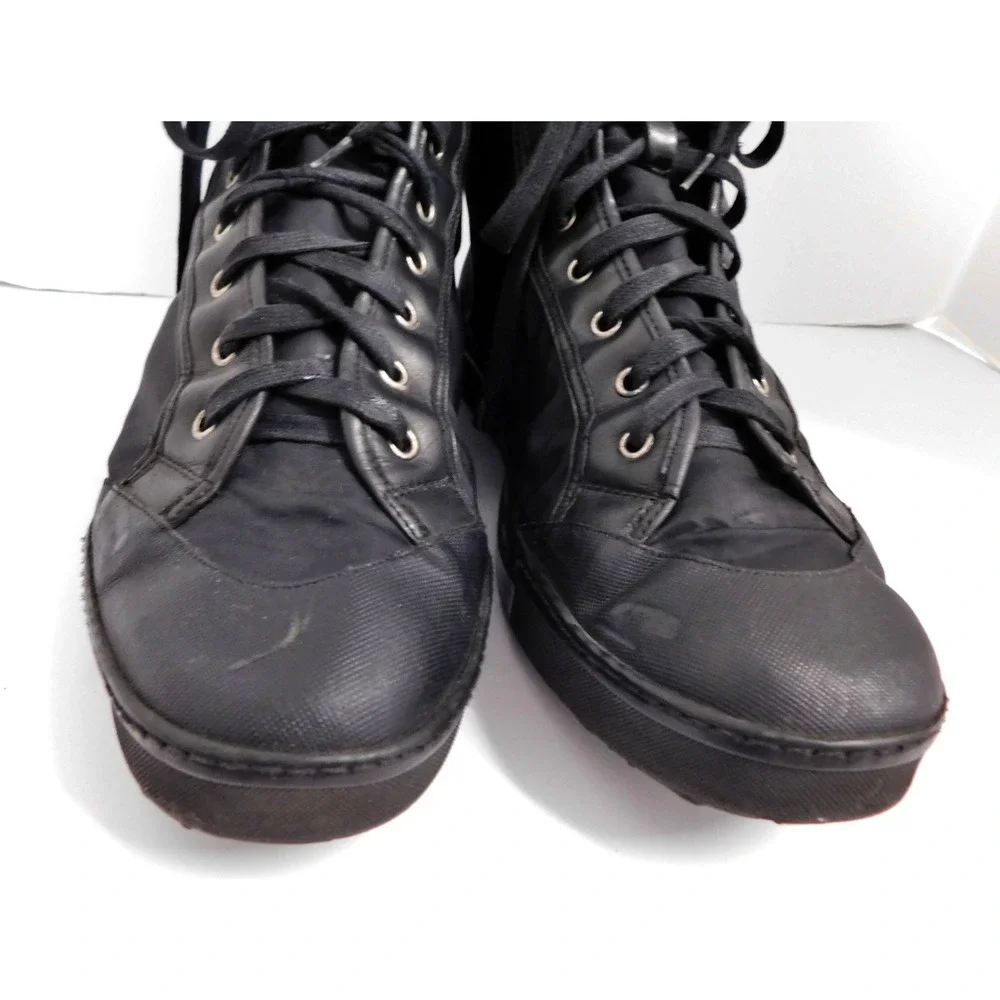 Authentic Men's GUCCI Canvas Leather Red Green Stripe High Top‎ Sneakers sz 44 E